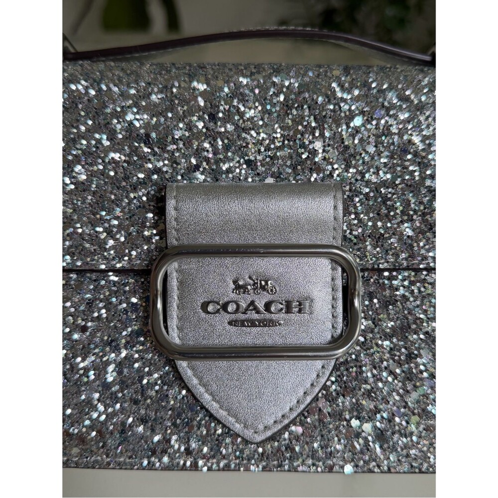 Coach Morgan Square Crossbody Shoulder Bag in Silver Glitter Leather CO925 - Picture 13 of 16